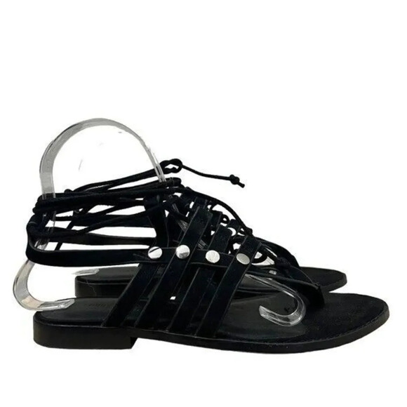 Rebecca Minkoff Evonne Black Suede Strappy Thong Sandals 7 - Picture 1 of 6